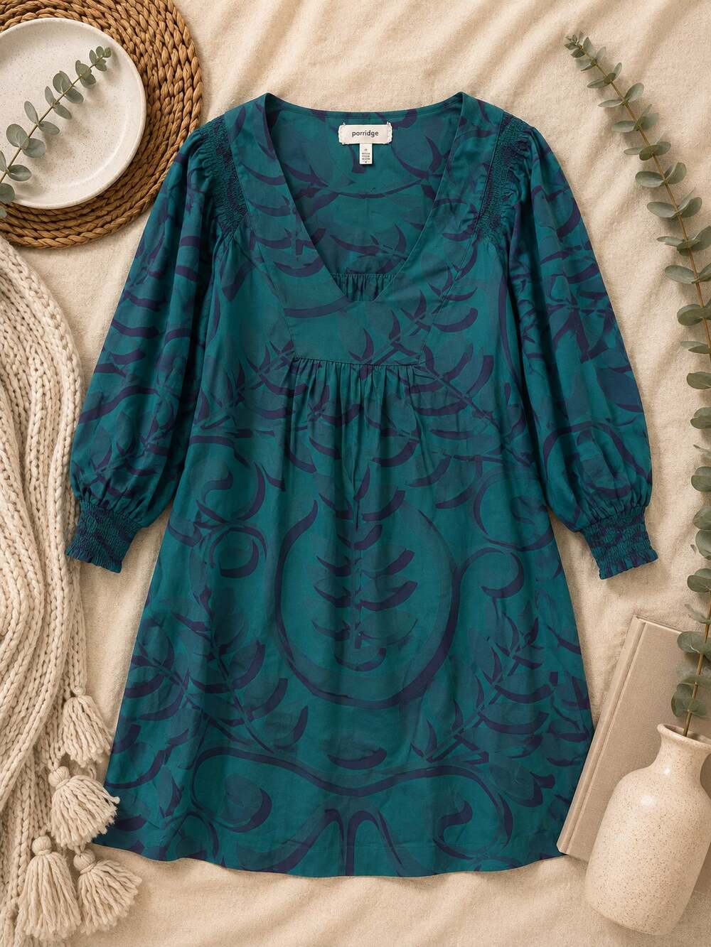 Anthropologie Porridge Darling Nerina Tunic Dress Teal Purple Print Eclectic XS